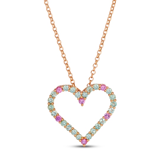 Le Vian Pink Sapphire & Green Beryl Heart Necklace 14K Strawberry Gold 19"