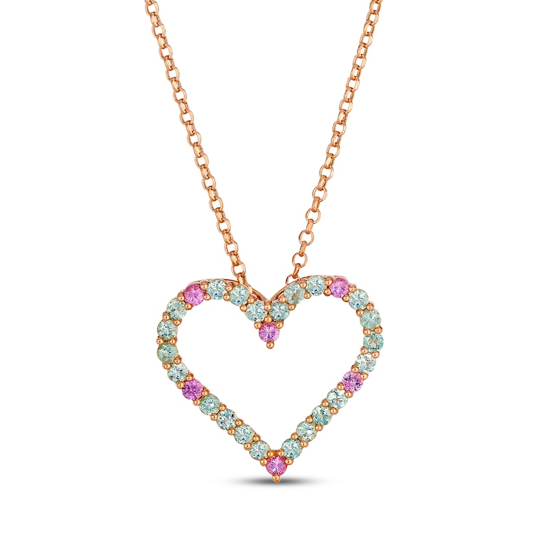 Main Image 1 of Le Vian Pink Sapphire & Green Beryl Heart Necklace 14K Strawberry Gold 19"