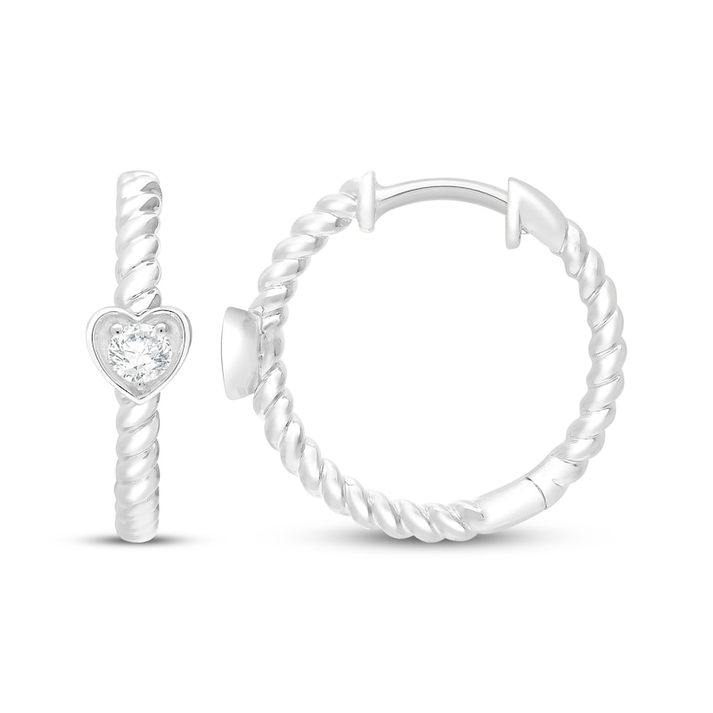 Main Image 1 of KAY Lab-Grown Diamonds Heart Rope-Twist Hoop Earrings 1/6 ct tw 10K White Gold