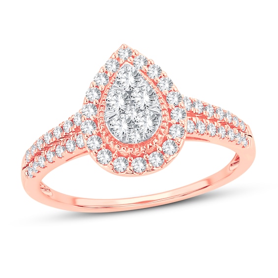 Now + Forever Multi-Stone Diamond Engagement Ring 1/2 ct tw Round-cut 10K Rose Gold