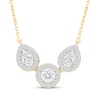 Thumbnail Image 1 of KAY Lab-Grown Diamonds Pear-Shaped & Round-Cut Three-Stone Halo Necklace 1 ct tw 10K Yellow Gold 18"