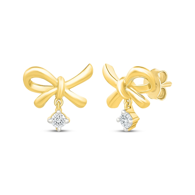 Main Image 1 of KAY Lab-Grown Diamonds Heart-Shaped Half-Bow Stud Earrings 1/10 ct tw 10K Yellow Gold