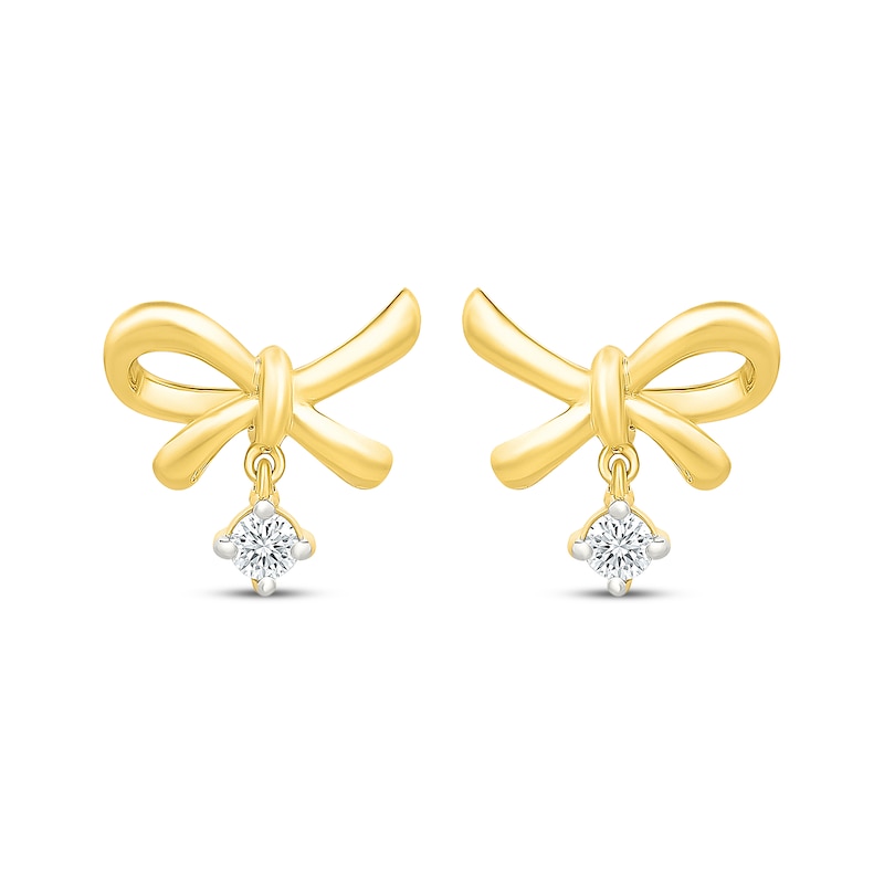 Main Image 2 of KAY Lab-Grown Diamonds Heart-Shaped Half-Bow Stud Earrings 1/10 ct tw 10K Yellow Gold