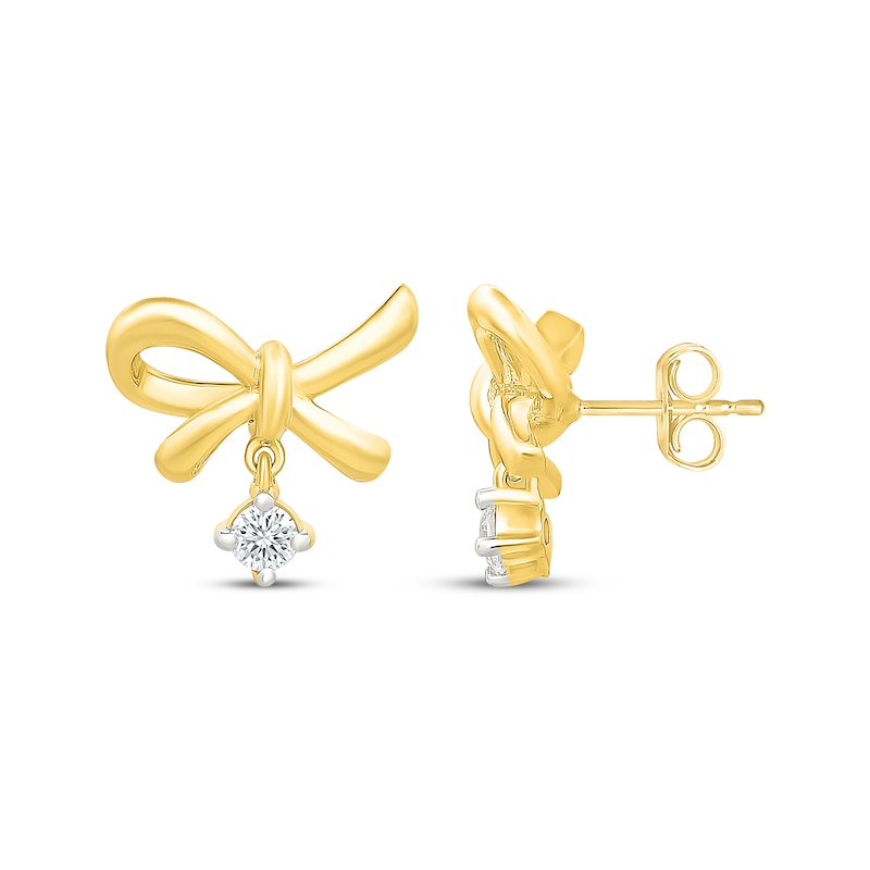 Main Image 3 of KAY Lab-Grown Diamonds Heart-Shaped Half-Bow Stud Earrings 1/10 ct tw 10K Yellow Gold