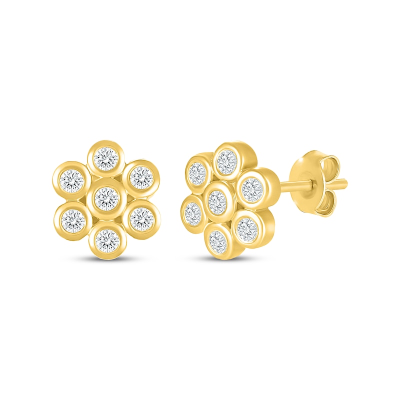 Main Image 1 of KAY Lab-Grown Diamonds Bezel-Set Flower Stud Earrings 1/5 ct tw 10K Yellow Gold