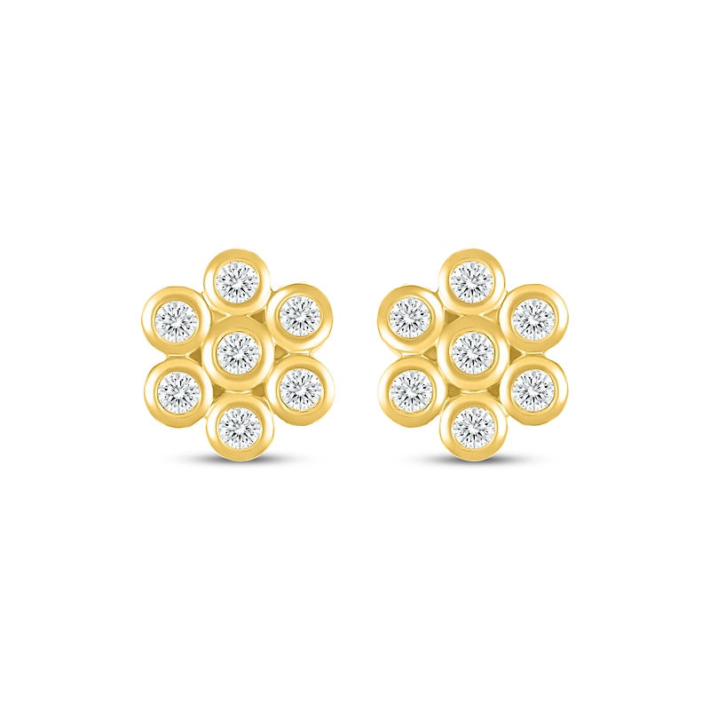 Main Image 2 of KAY Lab-Grown Diamonds Bezel-Set Flower Stud Earrings 1/5 ct tw 10K Yellow Gold