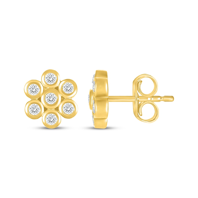 Main Image 3 of KAY Lab-Grown Diamonds Bezel-Set Flower Stud Earrings 1/5 ct tw 10K Yellow Gold