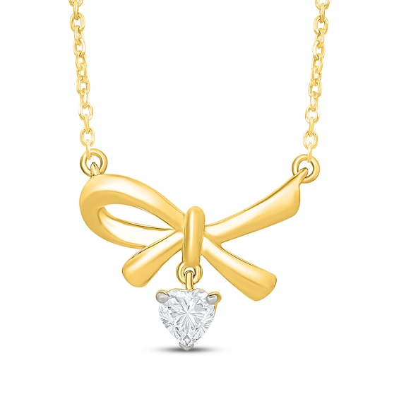 KAY Lab-Grown Diamonds Heart-Shaped Half-Bow Necklace 1/6 ct tw 10K Yellow Gold 18"