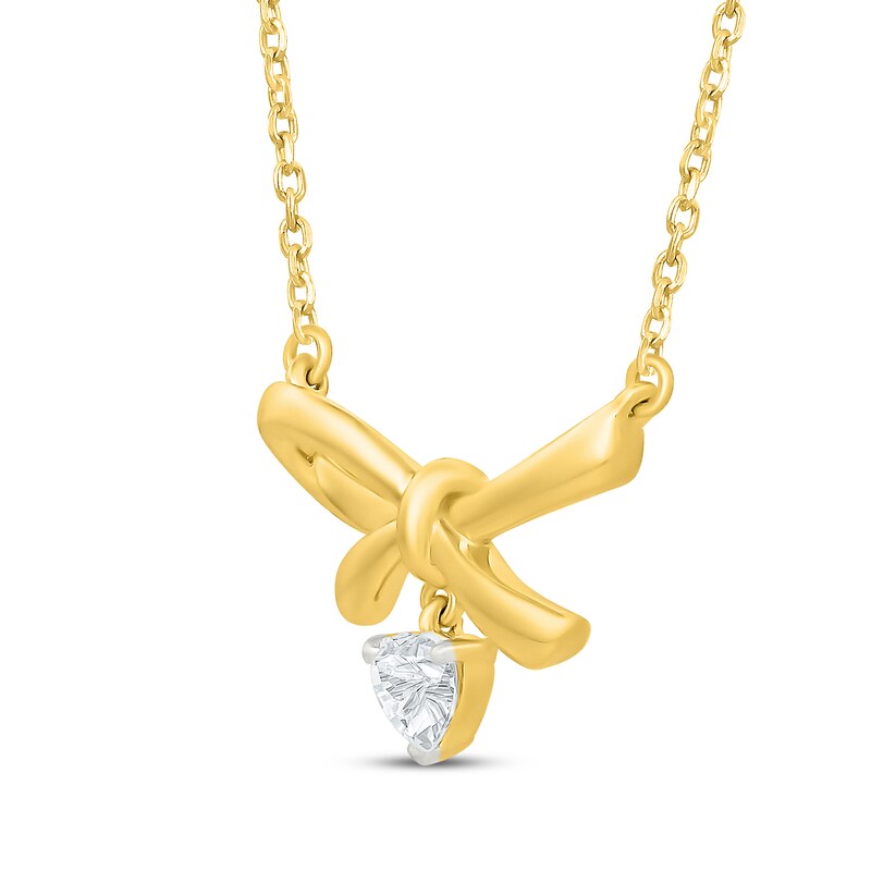 Main Image 2 of KAY Lab-Grown Diamonds Heart-Shaped Half-Bow Necklace 1/6 ct tw 10K Yellow Gold 18"