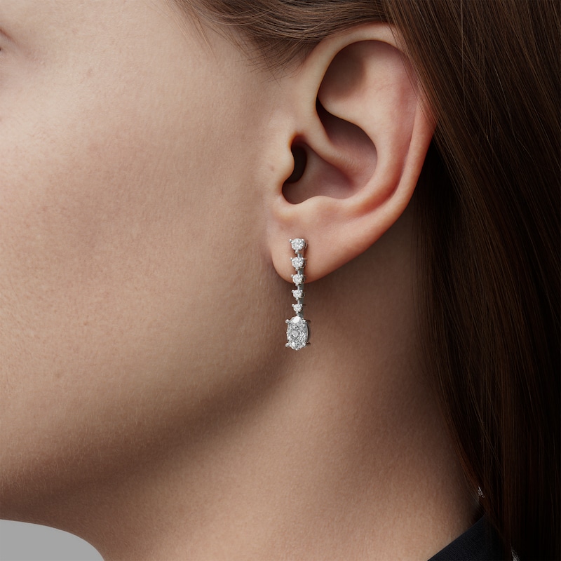 Main Image 4 of THE LEO Legacy Lab-Grown Diamond Oval & Round-Cut Drop Earrings 1-3/8 ct tw 14K White Gold