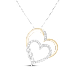 Memories Moments Magic Lab-Grown Diamond Double Heart Necklace 1/2 ct tw Sterling Silver & 10K Yellow Gold 18"