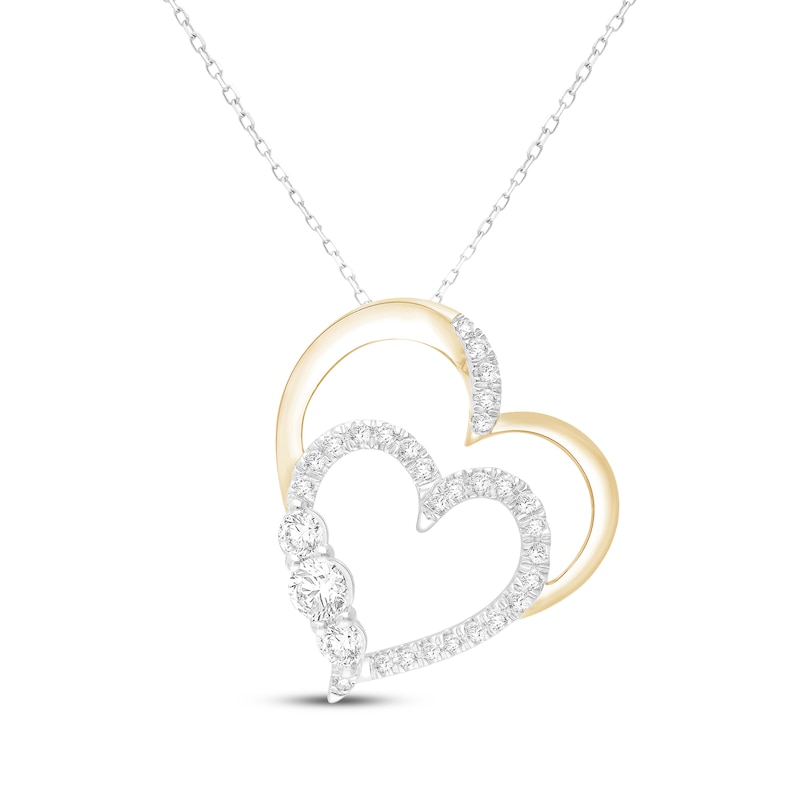 Main Image 1 of Memories Moments Magic Lab-Grown Diamond Double Heart Necklace 1/2 ct tw Sterling Silver & 10K Yellow Gold 18"