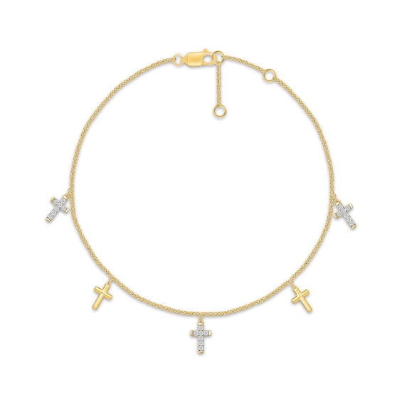 KAY Lab-Grown Diamonds Cross Station Bracelet 1/5 ct tw 14K Yellow Gold-Plated Sterling Silver 7.5"