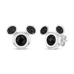 Disney Treasures Mickey Mouse Black Onyx & Black Diamond Stud Earrings 1/20 ct tw Sterling Silver