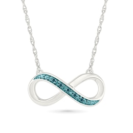 Blue and White Diamond Accent East-West Infinity Necklace Sterling Silver