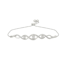Diamond Accent Swirl Bolo Bracelet Sterling Silver 9.5"