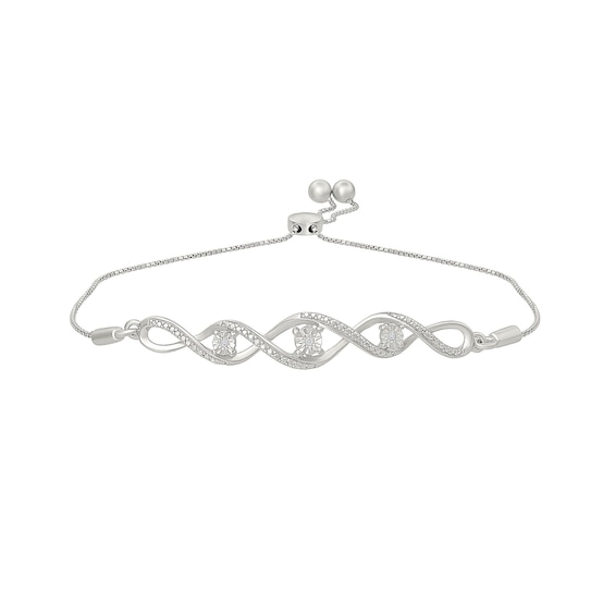 Diamond Accent Swirl Bolo Bracelet Sterling Silver 9.5"