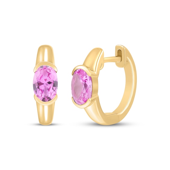 STUDIO BY KAY Oval-Cut Pink Lab-Created Sapphire Solitaire Huggie Hoop Earrings 24K Yellow Gold Vermeil Sterling Silver