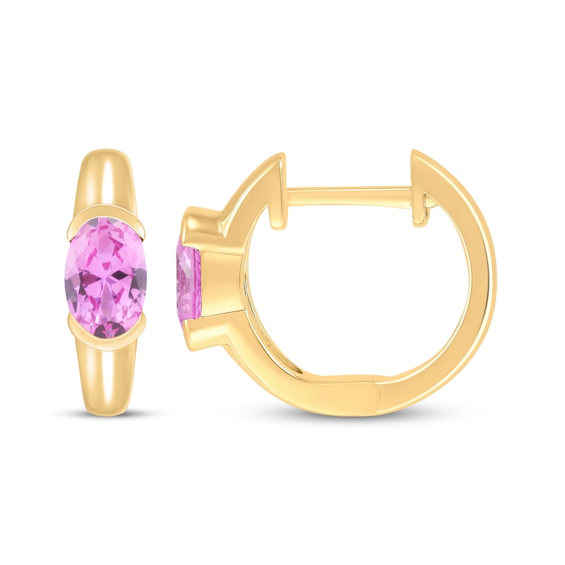 Main Image 3 of STUDIO BY KAY Oval-Cut Pink Lab-Created Sapphire Solitaire Huggie Hoop Earrings 24K Yellow Gold Vermeil Sterling Silver