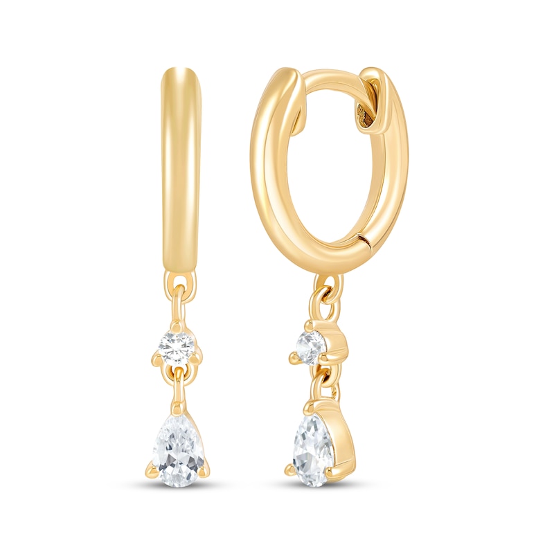 Main Image 1 of STUDIO BY KAY Pear-Shaped & Round-Cut Hoop Drop Earrings 1/4 ct tw 24K Yellow Gold Vermeil Sterling Silver