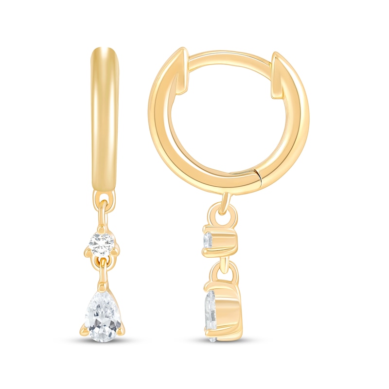 Main Image 3 of STUDIO BY KAY Pear-Shaped & Round-Cut Hoop Drop Earrings 1/4 ct tw 24K Yellow Gold Vermeil Sterling Silver