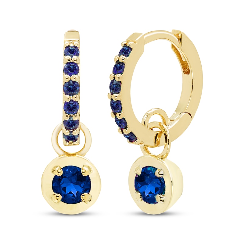 Main Image 1 of STUDIO BY KAY Blue Lab-Created Sapphire Hoop Drop Earrings 24K Yellow Gold Vermeil Sterling Silver