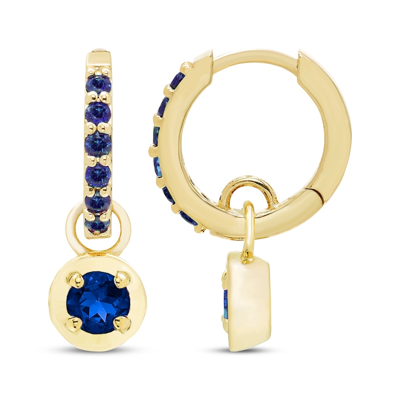 Main Image 3 of STUDIO BY KAY Blue Lab-Created Sapphire Hoop Drop Earrings 24K Yellow Gold Vermeil Sterling Silver
