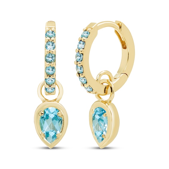 STUDIO BY KAY Pear-Shaped & Round-Cut Swiss Blue Topaz Hoop Drop Earrings 24K Yellow Gold Vermeil Sterling Silver