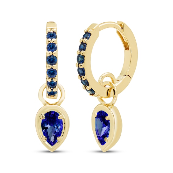 STUDIO BY KAY Pear-Shaped & Round-Cut Blue Lab-Created Sapphire Hoop Drop Earrings 24K Yellow Gold Vermeil Sterling Silver