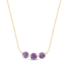 Pierced Gemstone Amethyst Three-Stone Necklace 10K Yellow Gold 17.5"
