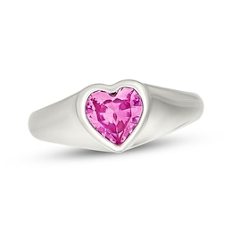Heart-Shaped Pink Lab-Created Sapphire Solitaire Ring Sterling Silver