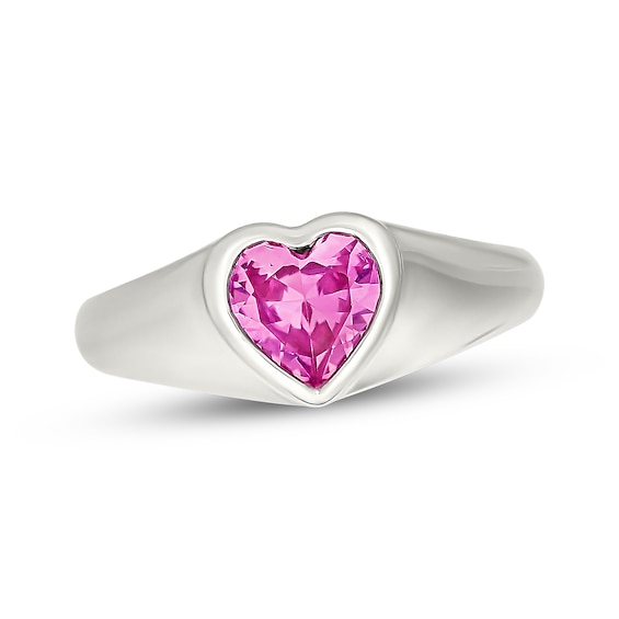 Heart-Shaped Pink Lab-Created Sapphire Solitaire Ring Sterling Silver