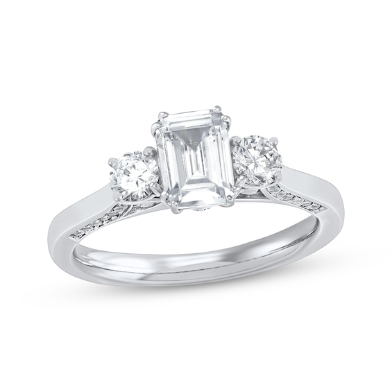 Emerald-Cut Diamond Three-Stone Engagement Ring 1-1/2 ct tw 14K White Gold