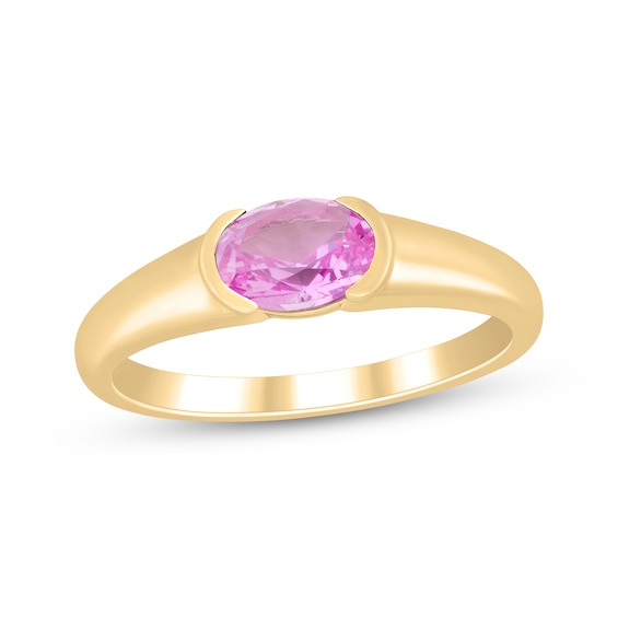 STUDIO BY KAY Oval-Cut Pink Lab-Created Sapphire Solitaire Ring 24K Yellow Gold Vermeil Sterling Silver