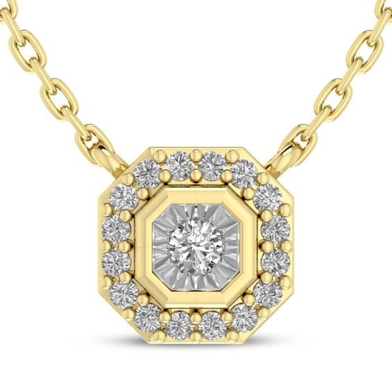 Diamond Octagon Halo Necklace 1/10 ct tw 10K Yellow Gold 18"