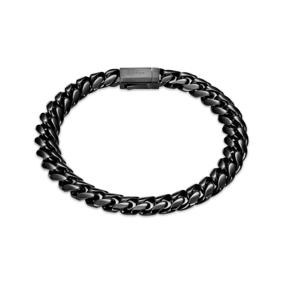 JAXXON Men's Collection 7mm Cuban Curb Chain Bracelet Black Ion-Plated Solid Stainless Steel 8"