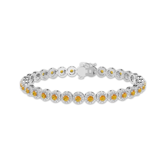 Natural Citrine Link Bracelet Sterling Silver 7.25"