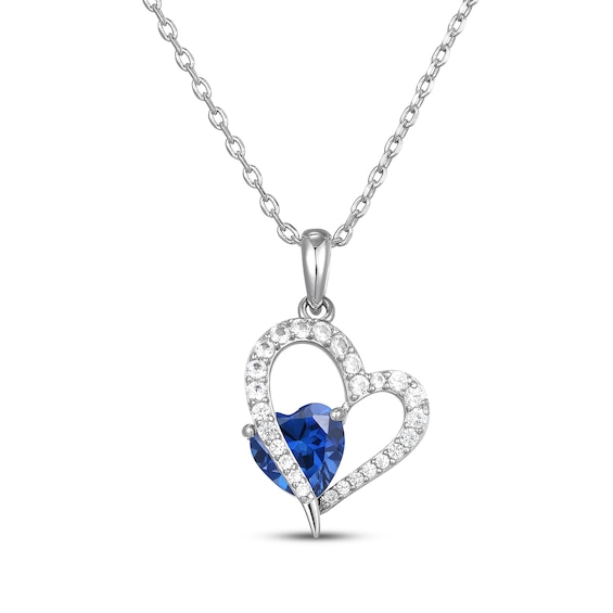 Heart-Shaped Blue Lab-Created Sapphire & White Lab-Created Sapphire Heart Necklace Sterling Silver 18"