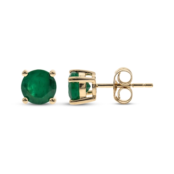5mm Natural Emerald Stud Earrings 10K Yellow Gold