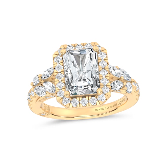 Monique Lhuillier Bliss Natural Diamond Radiant-Shaped Halo Engagement Ring Setting 7/8 ct tw 14K Yellow Gold