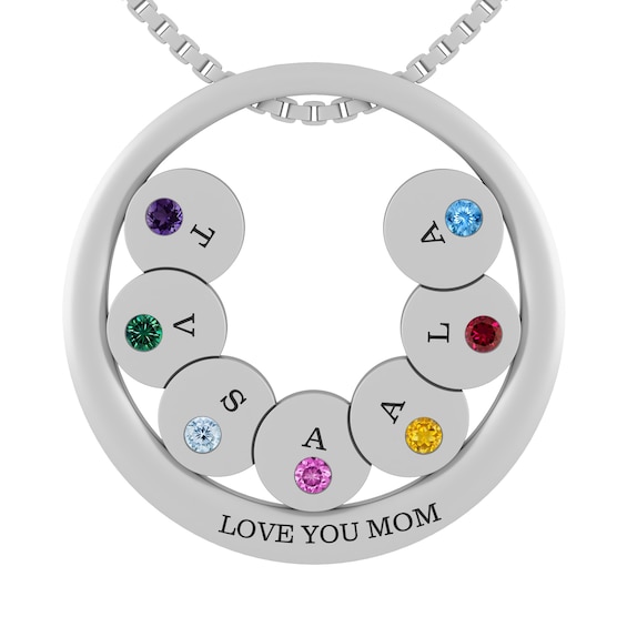 Birthstone Family & Mother's Circle Necklace (2-7 Stones and 3-8 Lines)