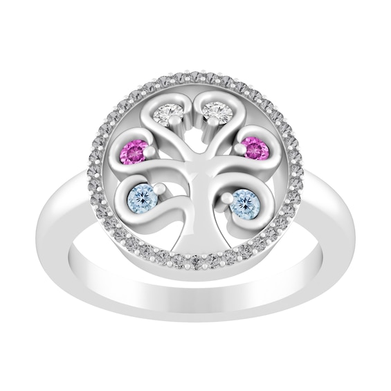 Birthstone Family & Mother's Tree Ring (1-6 Stones)