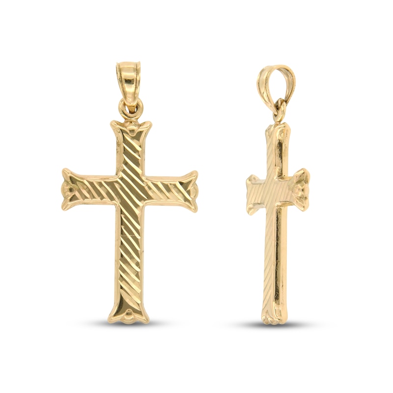 Diagonal Diamond-cut Cross Charm 14K Yellow Gold