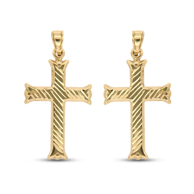 Main Image 2 of Diagonal Diamond-cut Cross Charm 14K Yellow Gold