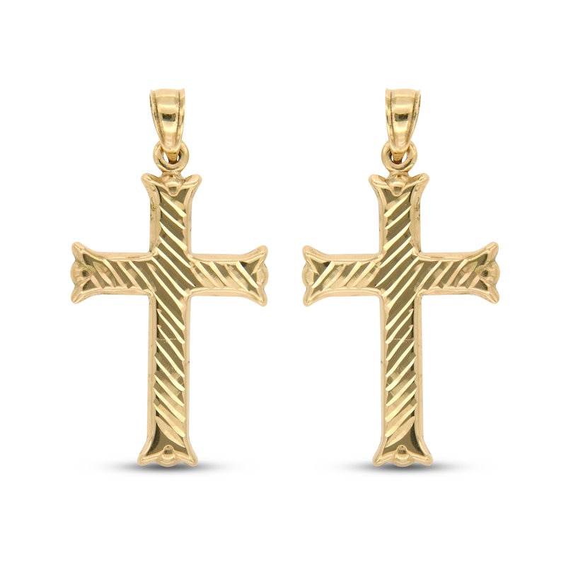 Diagonal Diamond-cut Cross Charm 14K Yellow Gold