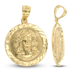 Christ Diamond-cut Medallion Charm 14K Yellow Gold