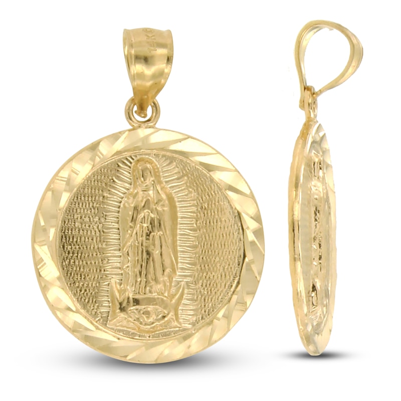 Main Image 1 of Mary Diamond-cut Medallion Charm 14K Yellow Gold