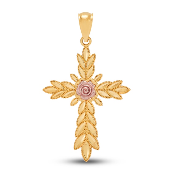 Rose Cross Charm 14K Two-Tone Gold