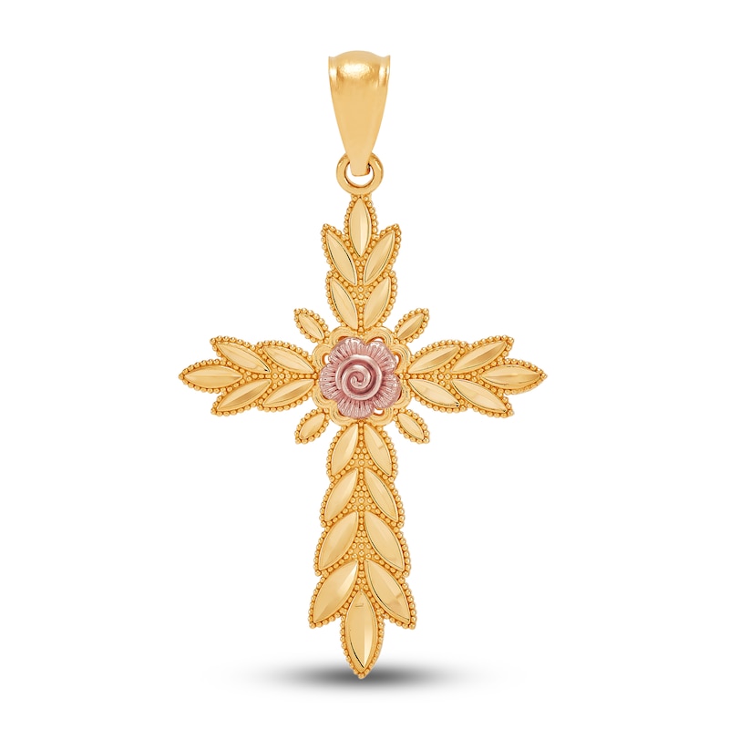 Main Image 1 of Rose Cross Charm 14K Two-Tone Gold