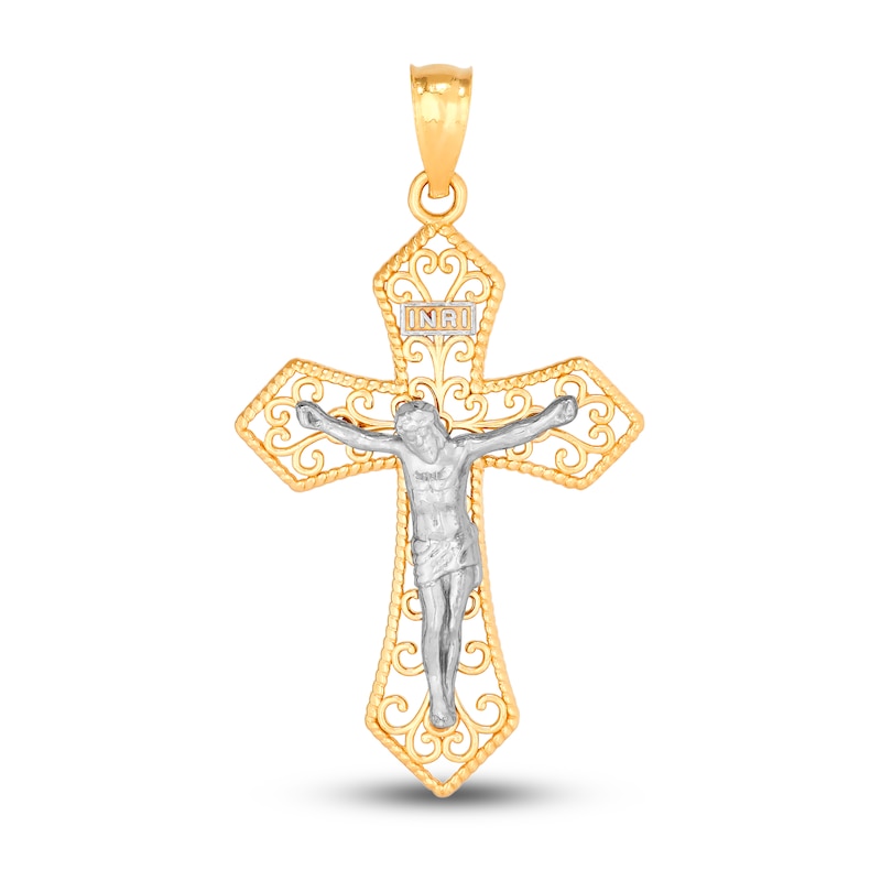 Scrollwork Crucifix Charm 14K Two-Tone Gold